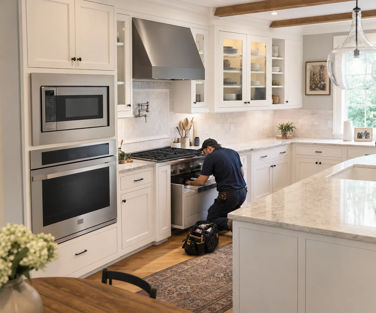 A luxury kitchen with built-in stainless appliances on a same-day visit